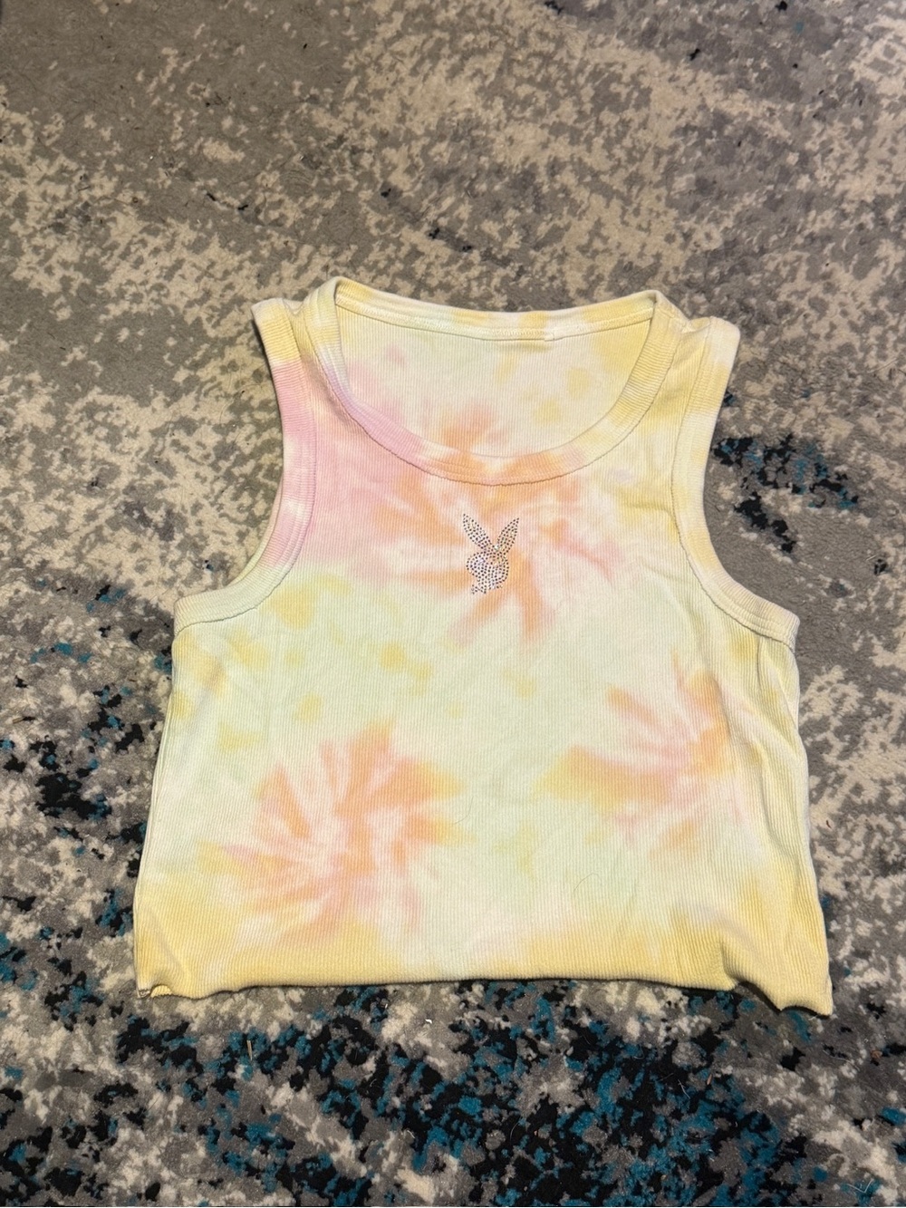 PLAYBOY Pastel Tie-Dye Ribbed Tank Top - Yellow & Pink